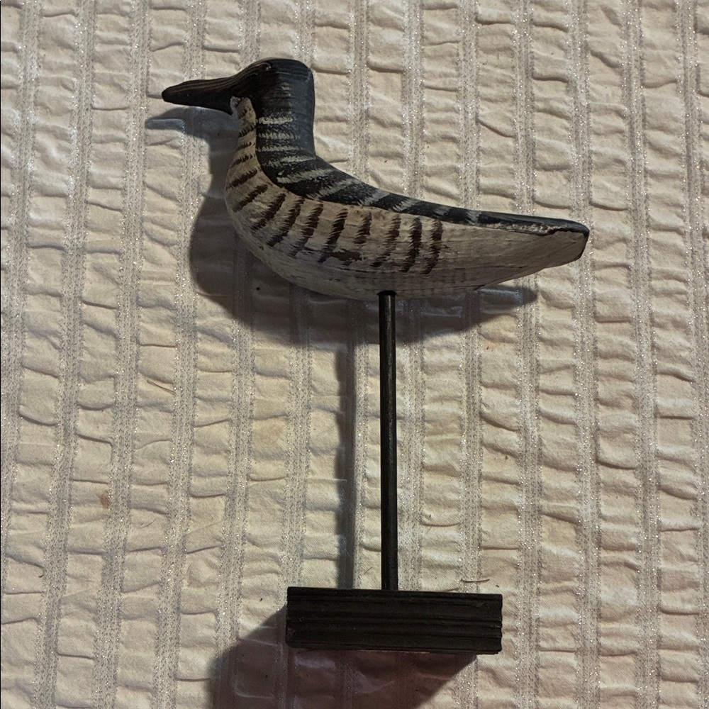 Striped Black and White Bird Sculpture